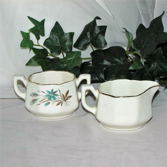 Georgian China Canadian Wheat Vintage Creamer & Sugar Bowl Set Cottagecore - Picture 2 of 11